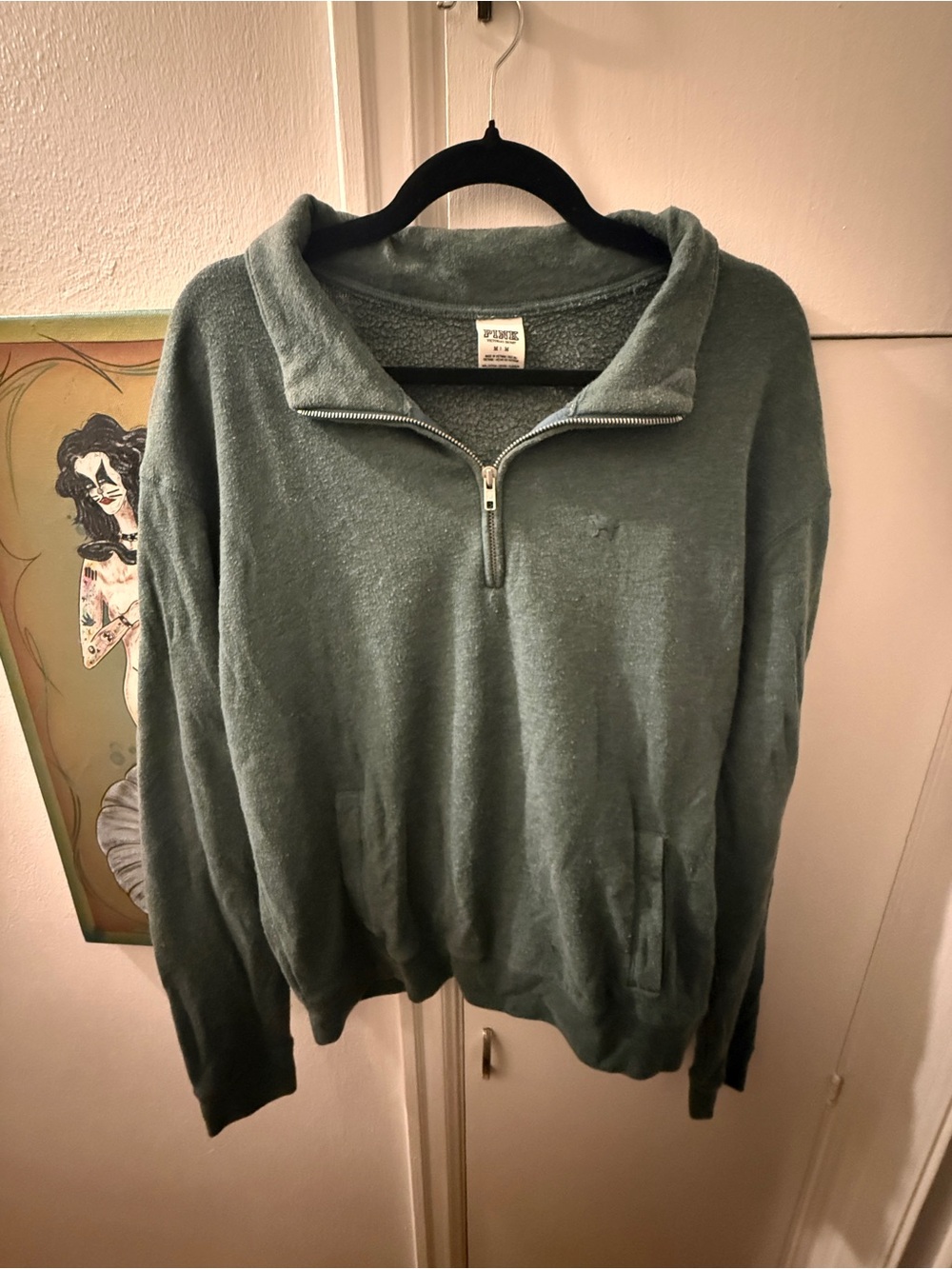 Vintage Victoria secret PINK green quarter zip sweatshirt